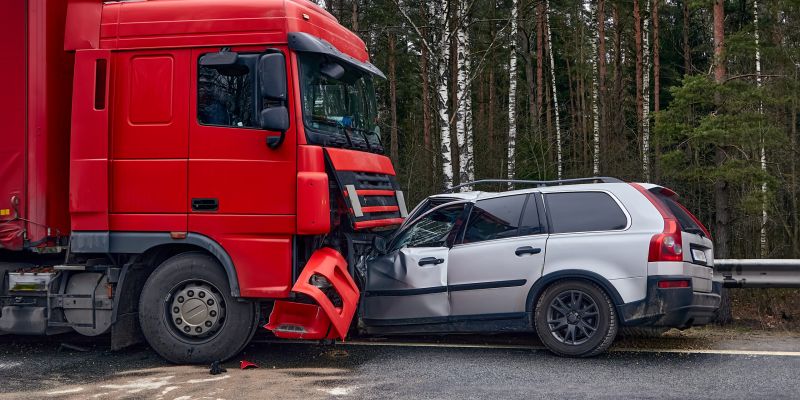 Camión y automóvil involucrados en un accidente de tránsito.